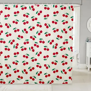 Cherry Bath Curtain Cute Cherry Fruit Shower Curtain for Kids Boys Girls Decor Summer Fruit Bathroom Shower Curtain Set Polyester Kawaii Kids Bathroom Accessories