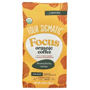 Four Sigmatic Focus, Organic Coffee with Lion's Mane & Chaga Mushrooms, Ground, Dark Roast, 10 oz (283 g)