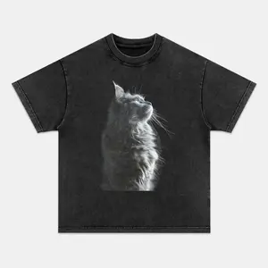 CAT T-shirt, Unisex Vintage Crew Neck Regular Fit Cotton Fabric Casual Comfort Breathable Short Sleeve Funny T-shirts Fashion Men&Women's Top for Streetwear 022801