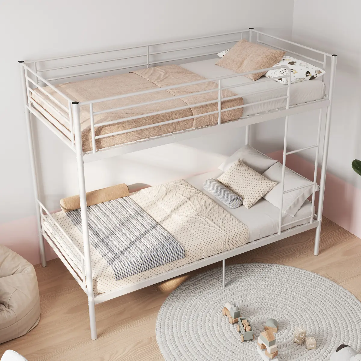 [Bellemave] Twin Over Twin Metal Bunk Bed| Converted to 2 Independent Beds| Safety Guardrails & Ladder| Easy Assembly| Noise Free