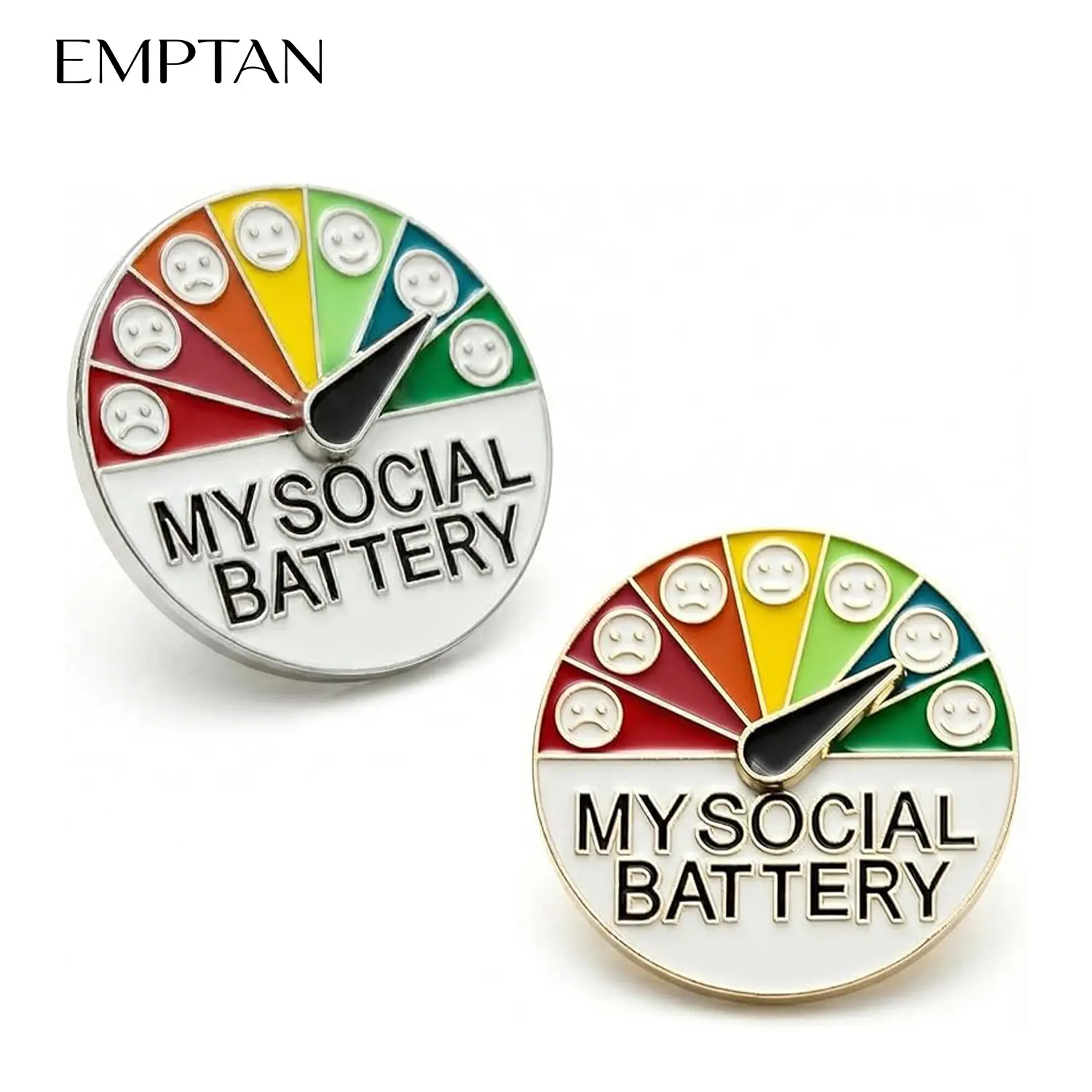 EMPTAN 2PCS Social Battery Slider Pin, Funny Interactive Mood Pin Brooch Enamel Pins, Cute Expression Mood Pins 7 Days a Week for Backpacks Clothing Hat Bags Scarves, Back to School Gifts