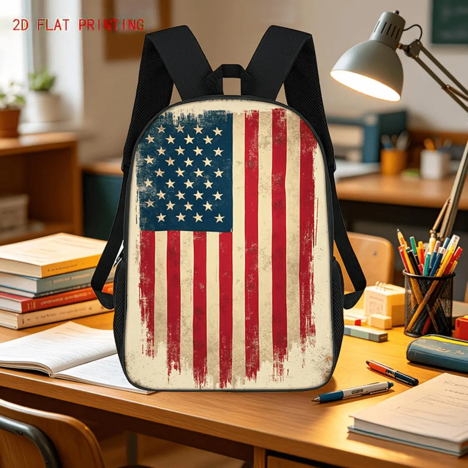 Weathered Flag 2D Flat Metal Surface Backpack, Large Capacity, Lightweight Unisex, 17-in Laptop Compatible, Backpacks for School, Minimalist Casual, Travel-Camping Ready, Handheld Mode