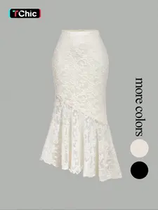 Women's asymmetrical textured apricot mermaid midi skirt, Elegant Casual Skirt, suitable for Halloween, Christmas, and autumn/winter wear. Can be worn as an outerwear skirt; chic, country style; Sheer Lace Skirt.