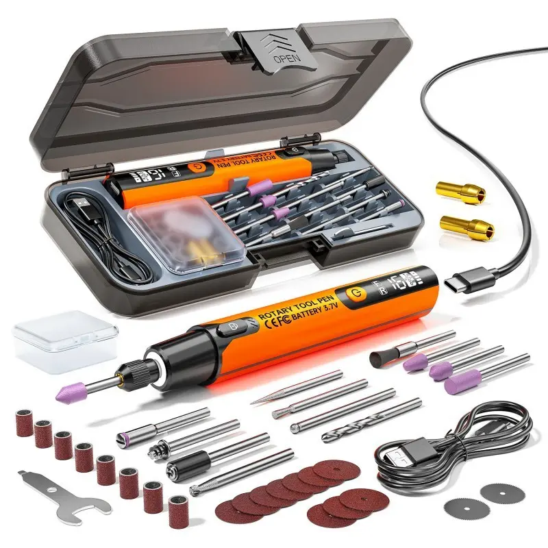 39-Piece USB Polishing Electric Tool Kit, Power Tool Set, Toolset, Car Polisher, Cordless Drill, USB Rotary Set, for Wood, Metal, Gemstone, Grinding and Polishing
