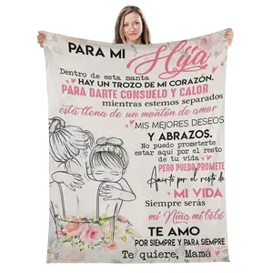 Soft & Comfortable Flannel Blanket with Heartfelt Spanish 'Para Mi Hija' Message for Daughters Family-Oriented Souls Cozy Bonding Nights Bedroom Decor Unique Gift for Moms Express Unconditional Love Sentimental Affection