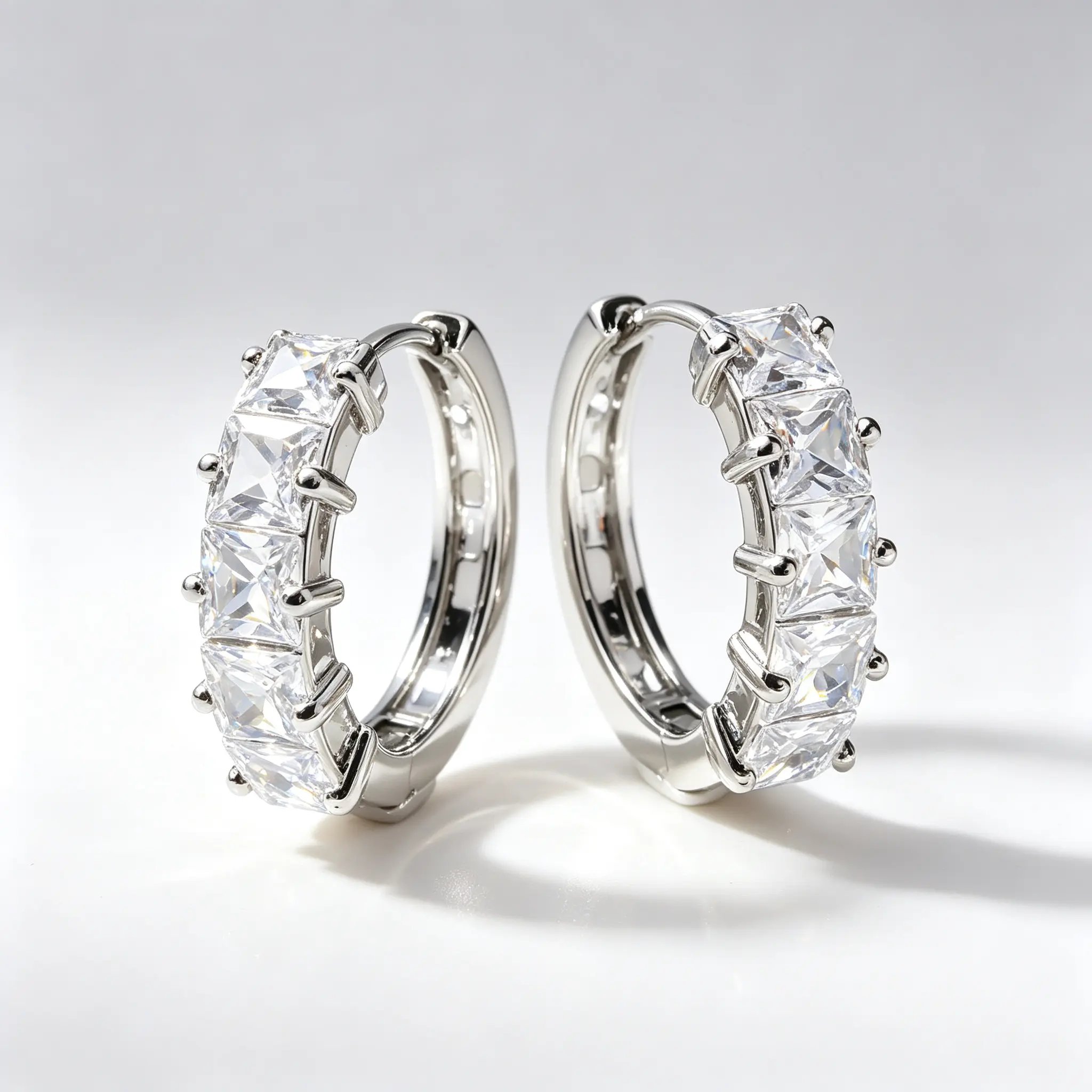 Trendy 20MM Huggie Earrings Inlaid 5 Rectangular 6A Cubic Zirconia, Minimalist Circle Hoop Jewelry For Men Women