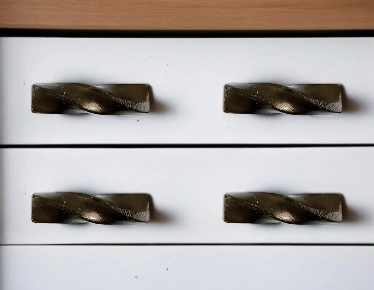 212 MAIN Hand-Painted Distressed Bronze Twisted Geometric Metal Rectangle Drawer Pulls - Set of 6