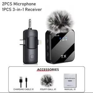 TX Brand Wireless Microphone Set with 2PCS Microphones 1PCS 3-in-1 Receiver Puffy Ball Charging Cable Included