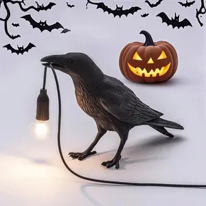 Halloween Raven Lamp | Gothic Crow Table Light for Spooky Halloween & Dark Victorian Home Decor Gift Magical