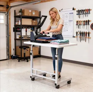 Adjustable Height Mobile Work Table with Wheels ️ Perfect for DIY, Heat Press, Sewing & Small Business Setup | Move Anywhere, Save Space, Work Smarter