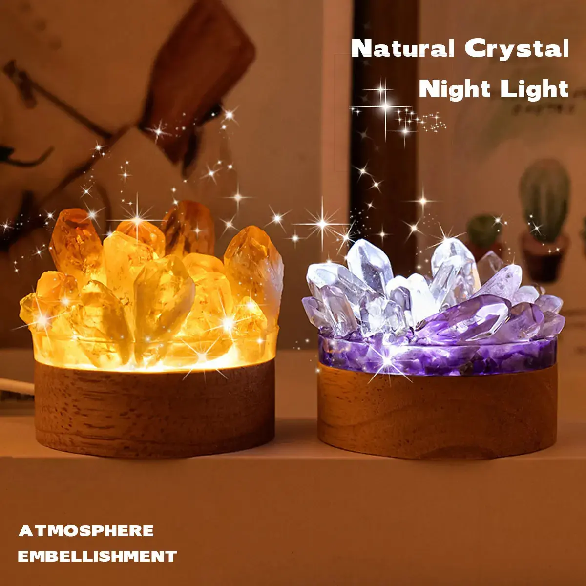 Natural White Crystal Single Crystal Night Light Original Stone Creative Bed Bedroom Sleeping Atmosphere Stone Crafts Digital