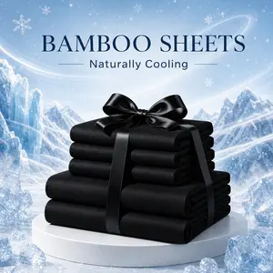MOXHOMO Viscose from Bamboo 6 Pcs Sheet Set, OEKO-TEX Certified All-Season Cooling Soft Sheets, 16" Deep Pocket, Anti-Mite Breathable Hotel Quality Bedding