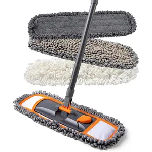 Mops for Floor Cleaning with 3 Different Washable Pads and Extendable 55" Long Handle, Multifunction Dust Mop for Hardwood,Marble,Tile Floor Mopping,Orange
