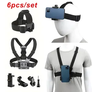 6 in1 Action Camera Kit Mobile Phone Head Strap Chest Strap Mount Adjustable for GoPro13 12 9Phone Enhanced Stability Versatility