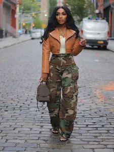 New Street Style Streetwear Ripped Washed Straight Leg Loose Multi-Pocket Camouflage Spring Pants, Fashionable Cross-Border Clothing for Men, Bottom