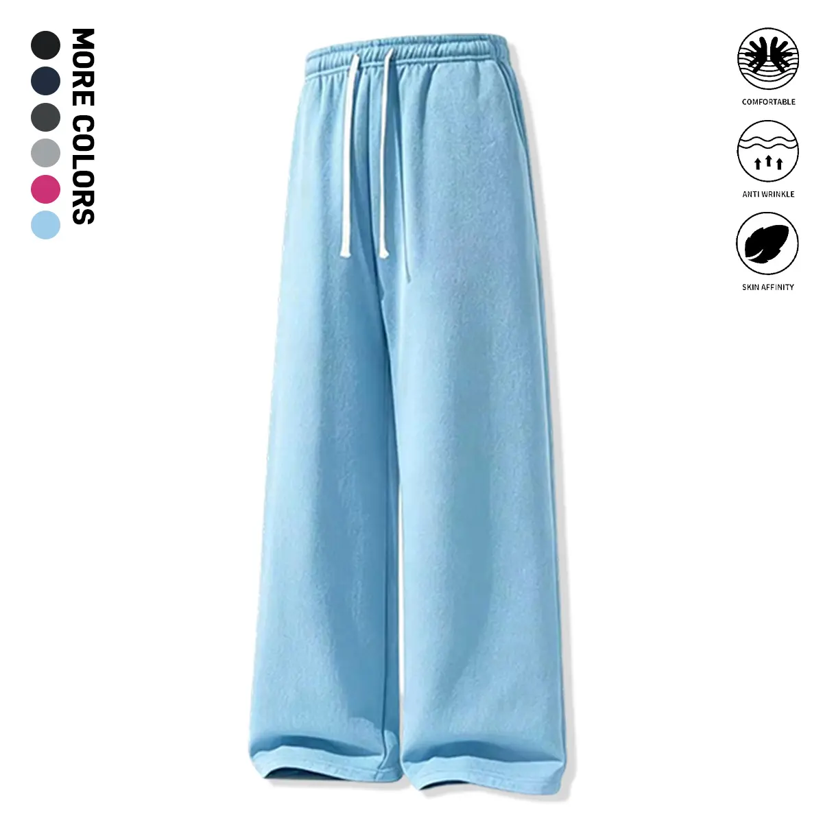 Women’s casual athletic pants with an elastic waistband and wide legs, featuring side pockets; lightweight sweatpants suitable for everyday wear and formal occasions; women’s long pants, women’s bottoms.