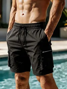 Plus Size Workwear Shorts, American Casual Style, 3D Zipper Multi-Pocket, Summer Streetwear, Durable Straight Leg, Ideal for Work & Outdoor