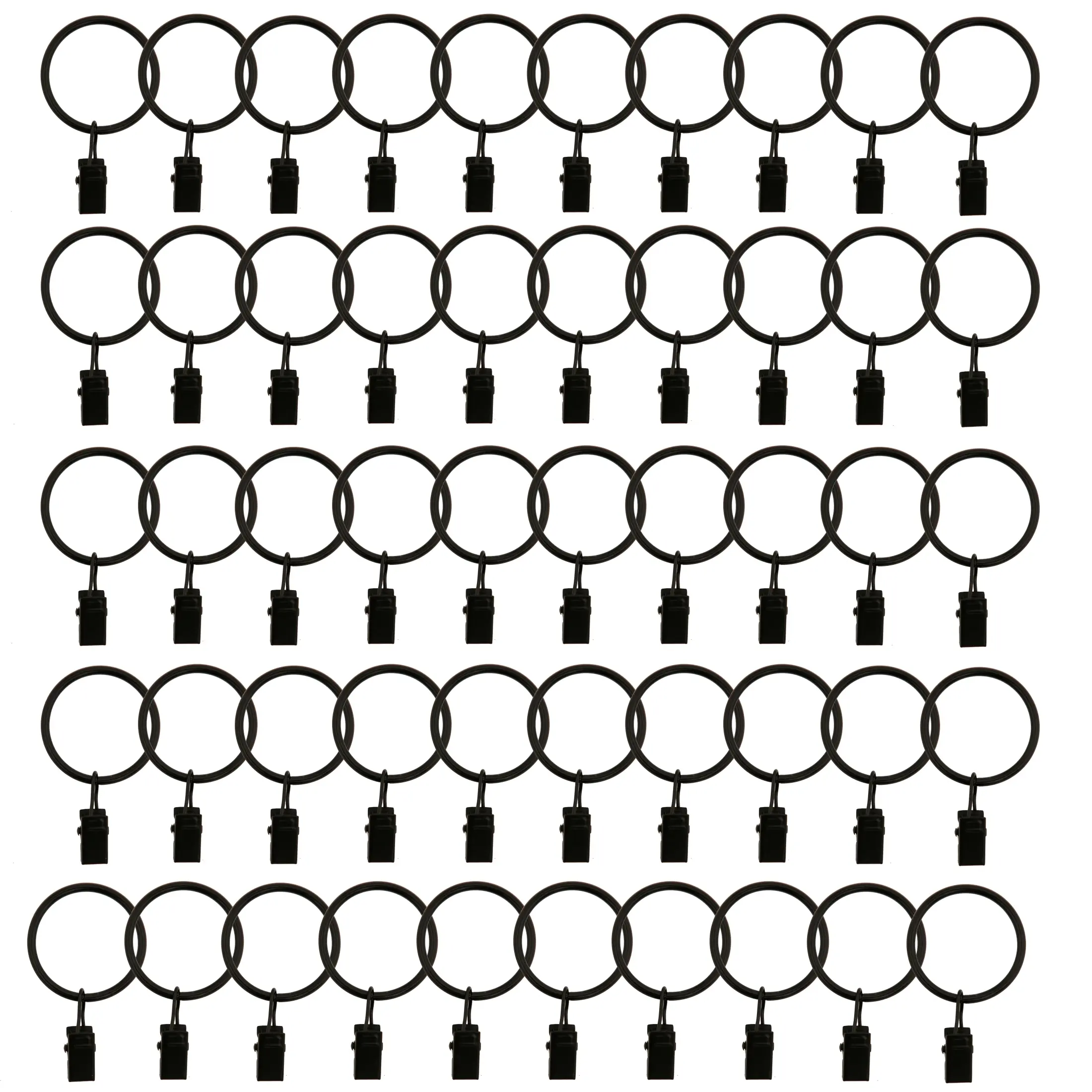 50-pack metal curtain rings with clips, inner diameter 1.37 inches, compatible with 1-inch rods, suitable for cortinas para salas, curtains for bedroom, blackout curtains, curtain accessories, black, gold, silver, 1.37" Id, Rod Fitting