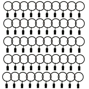 50-pack metal curtain rings with clips, inner diameter 1.37 inches, compatible with 1-inch rods, suitable for cortinas para salas, curtains for bedroom, blackout curtains, curtain accessories, black, gold, silver, 1.37" Id, Rod Fitting