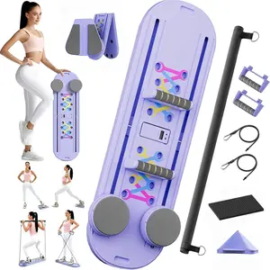 Pilates Board, Pilates Reformer Set, 7 in 1 Portable Pilates Reformer with Timer, Foldable Pilates Board for Home Workout, Multifunctional Pilates Equipment for n/Men (Purple)