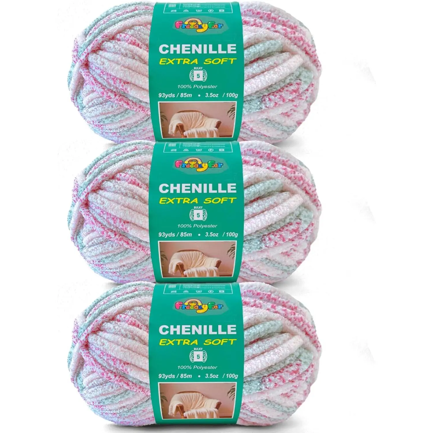 Super Soft and Cozy Chenille Yarn for Crocheting and Knitting -Easy to Crochet with-Bulky #5,3Pack of 3.5oz/93yds -Chunky Plush Yarn for Hand Craft Blanket Ammigurumi (Blush Pink)