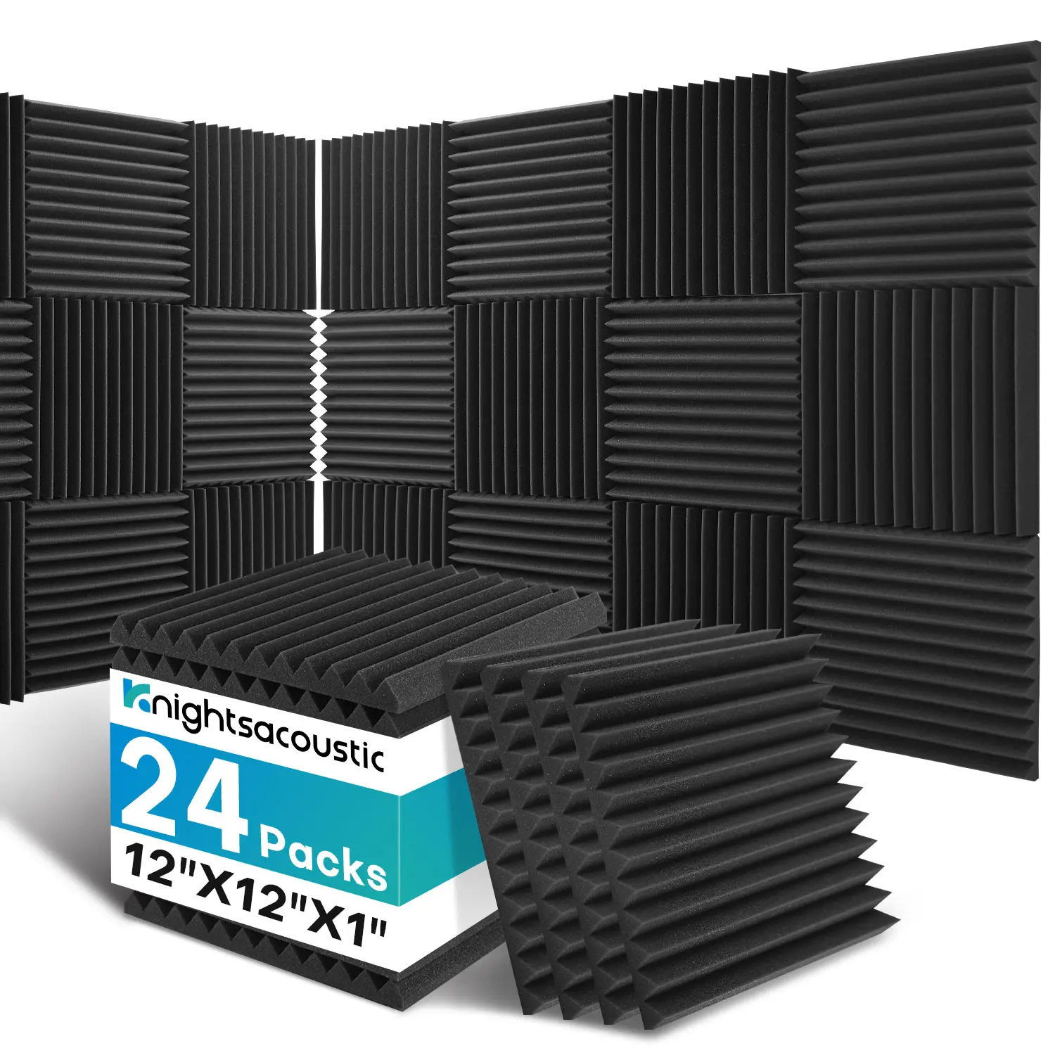 Sound Proof Foam Panels For Walls 24 Packs Noise Reduction Foam Panels 1" x 12" x 12" 12 Grooves. Acoustic Panels Foam Panels for room decoration, ideal for creators, streamers, and gamers. No adhesive