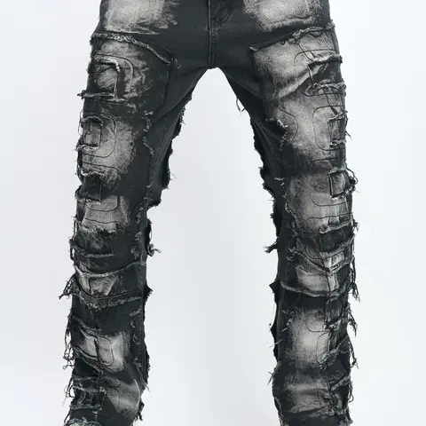 Men's Ripped Straight Leg Jeans, Casual Comfy Regular Fit Button Fly Denim Trouser for Daily Wear, Fashion Men's Bottoms for All Seasons, Cotton, Menswear, Streetwear, Pants, Denim Clothing, Casual Plain Denim
