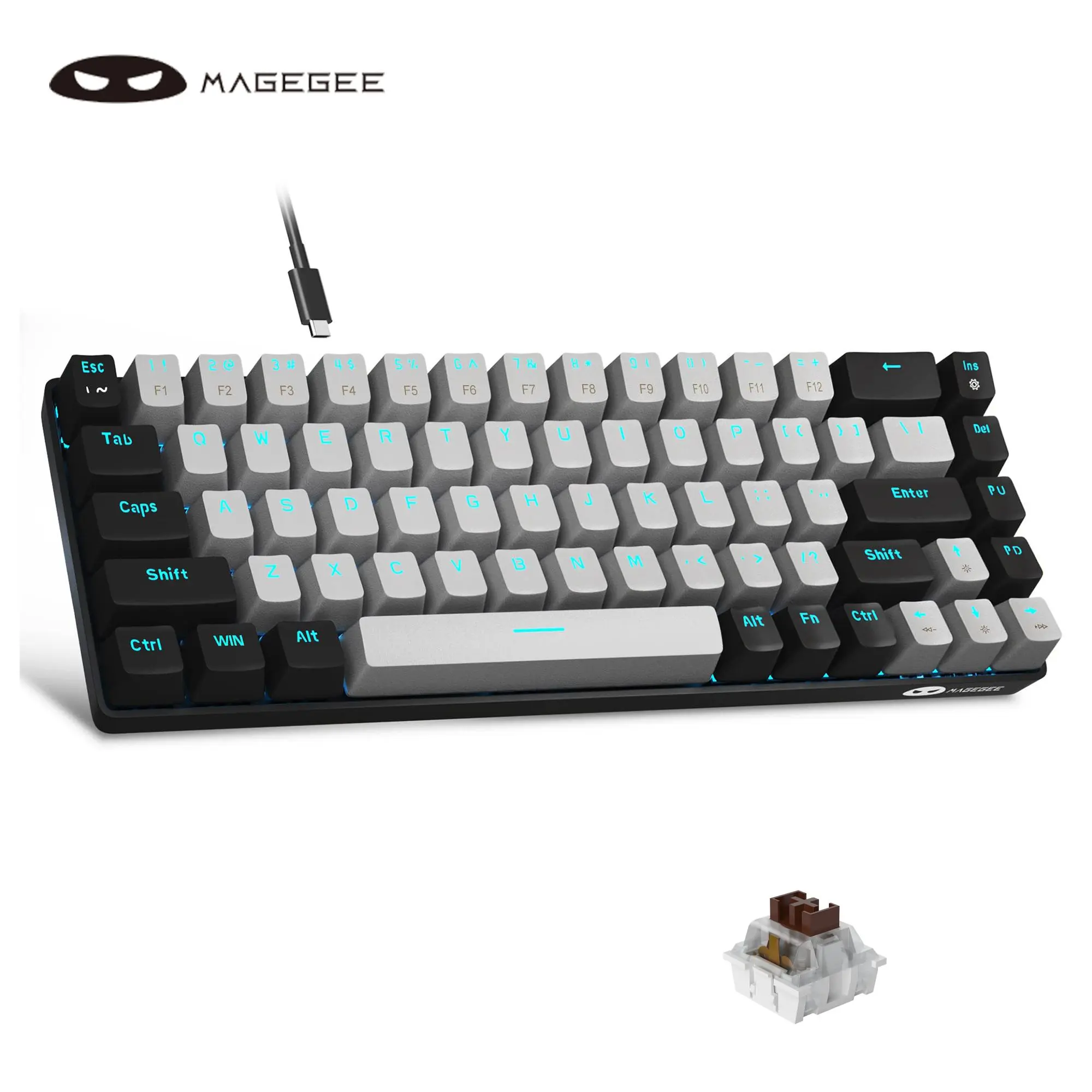MageGee Keyboard MK-Box Portable 60% Mechanical Gaming Keyboard, LED Backlit Compact 68 Keys Mini Wired Office Keyboard with Mechanical Switch for Windows Laptop PC Mac