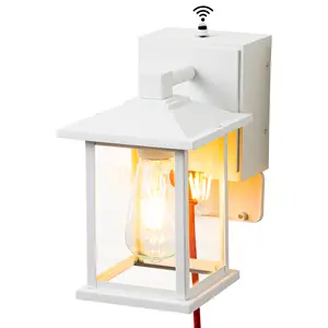 Dusk to Dawn Outdoor Wall Lights with GFCI Outlet Waterproof Exterior Light Fixture, Mate White Outdoor Wall Sconce Wall Mount Outside Patio Lighting for House, Garage