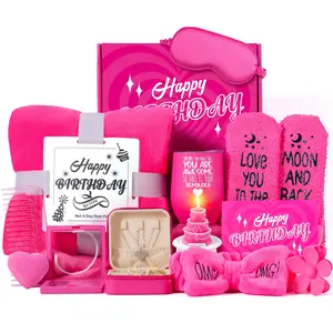 Birthday Gifts for Women, 13PCS Relaxing Care Package for Women, Pink Self Care Gift w Luxury Flannel Blanket, Unique Happy Birthday Gift Idea for Mom Her Best Friend Sister Wife Girlfriend Thanksgiving gifts