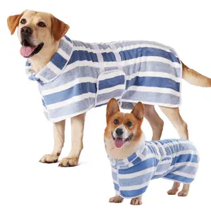 Quick-Dry Striped Dog Towel Robe, Super Absorbent Adjustable Waistband, Ultra Soft Fabric, Indoor Outdoor Use, Pet Bathrobe, Grooming Supplies