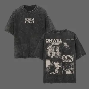Retro Vintage Cowboy Bebop Anime Double Printed Oversized Washed T-shirt Unisex Mineral Anime Manga Washed Heavy Cotton T-shirt, Gift For Anime Fan, Anime Lover 90s graphic good tees Casual American Short Sleeve Unisex T-shirt,Gym & Streetwear