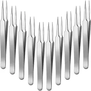 10 Pcs High Precision Fine Point High-end Stainless Steel 4.7" Tweezers for Electrical Repair Craft Sewing Hair Removal Laboratory Work