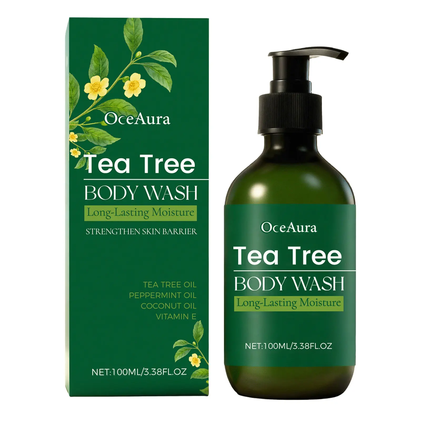 OceAura Tea Tree Body Wash, Gentle Plant-Based Shower Gel, Long-Lasting Freshness & Moisturizing, Mild Cleanser for Most Skin Types, Daily Bath Care for Women & Men