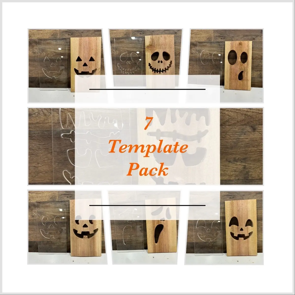 7 Pack Halloween Face - Acrylic Template Only - Jack-o-lantern