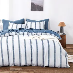 - Striped Comforter Set, Farmhouse Style with Vintage Ticking Vertical Stripe Pattern, Soft Lightweight Bedding, 3-Piece, Navy Blue, Full Size