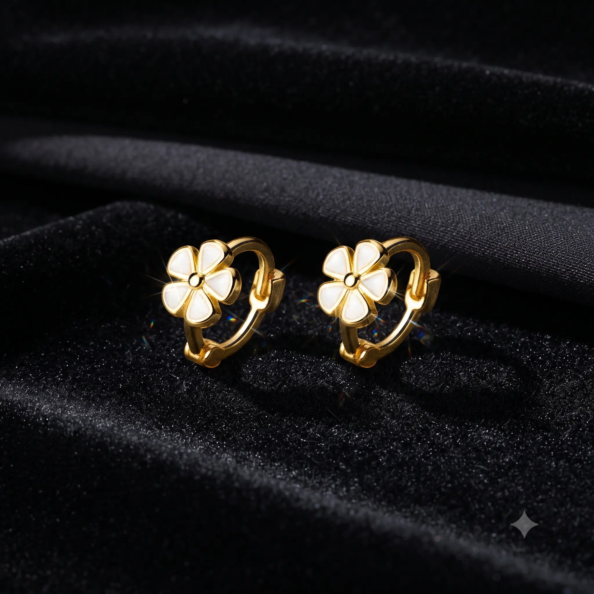 Petal white enamel flower hoop earrings elegant flower earrings