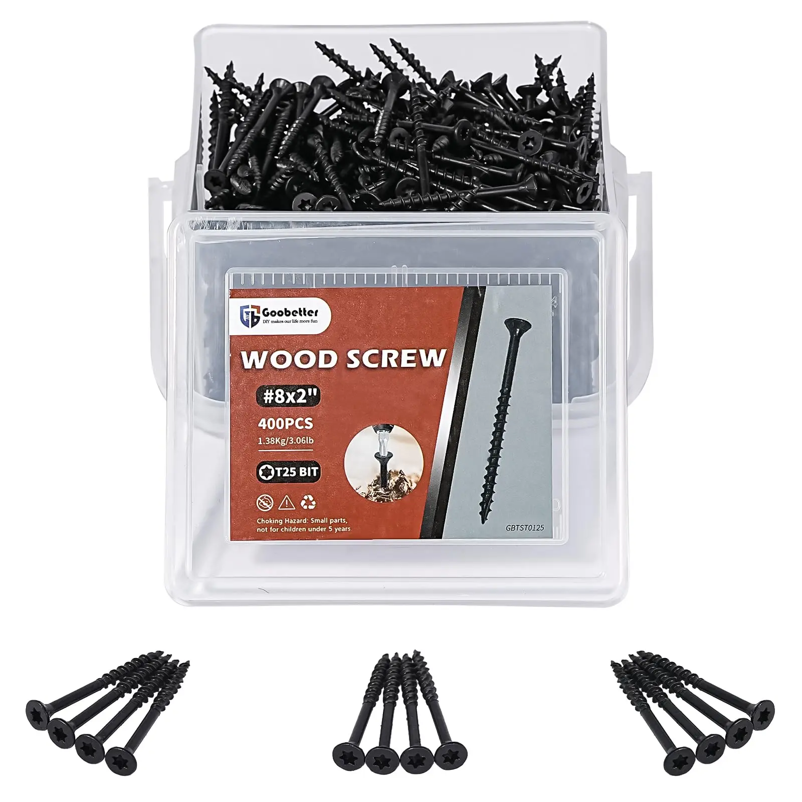 Deck Screws 2 Inch, 150、400PCS Exterior Wood Screws, #8 x 2 Fence Construction Screws, Torx Head, Rust Resistant Epoxy Coated, T25 Bits Included, Black
