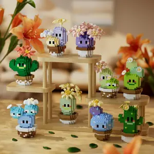Cute Cactus Series Micro Beads Building Block Sets, Creative Desktop Decoration Toy for Kids, Educational Puzzle Toys for Children, Creative Building Blocks