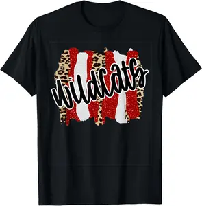 100% Cotton Wildcats Splash Red White Black School Spirit T-Shirt