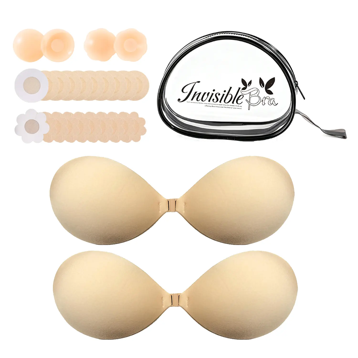 Invisible Strapless Sticky Bra, Nipple Covers Breast Lift, Waterproof Sweatproof Push Up Adhesive Bra, Seamless Reusable Backless Bra for Wedding Prom Deep V Dress Women Womenswear Basic