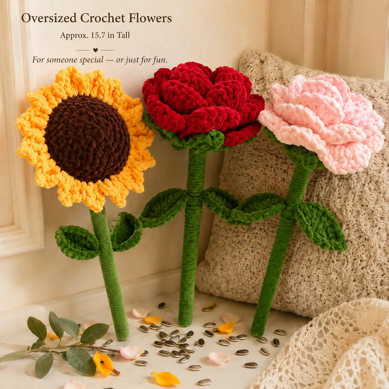 Giant Handmade Crochet Flower, Oversized Yarn Rose, Large Eternal Flower Gift for Her, Mother’s Day, Birthday, Anniversary Gift for Mom, Wife, Girlfriend, Valentine’s Day Gift, Home Decor