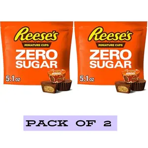 REESE'S Zero Sugar Miniatures Chocolate Peanut Butter Cups, Candy Bag, 5.1 oz (Pack of 2)