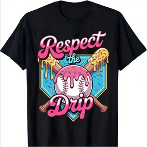 Kid's Baseball Drip Tee, Boy Ice Cream Drip Graphic T-Shirt, Baseball Girl Cotton Tops, Respect The Drip Design Shirt, Retro Baseball Teen Clothes, Baseball Game Day for Boys and Girls Shirt