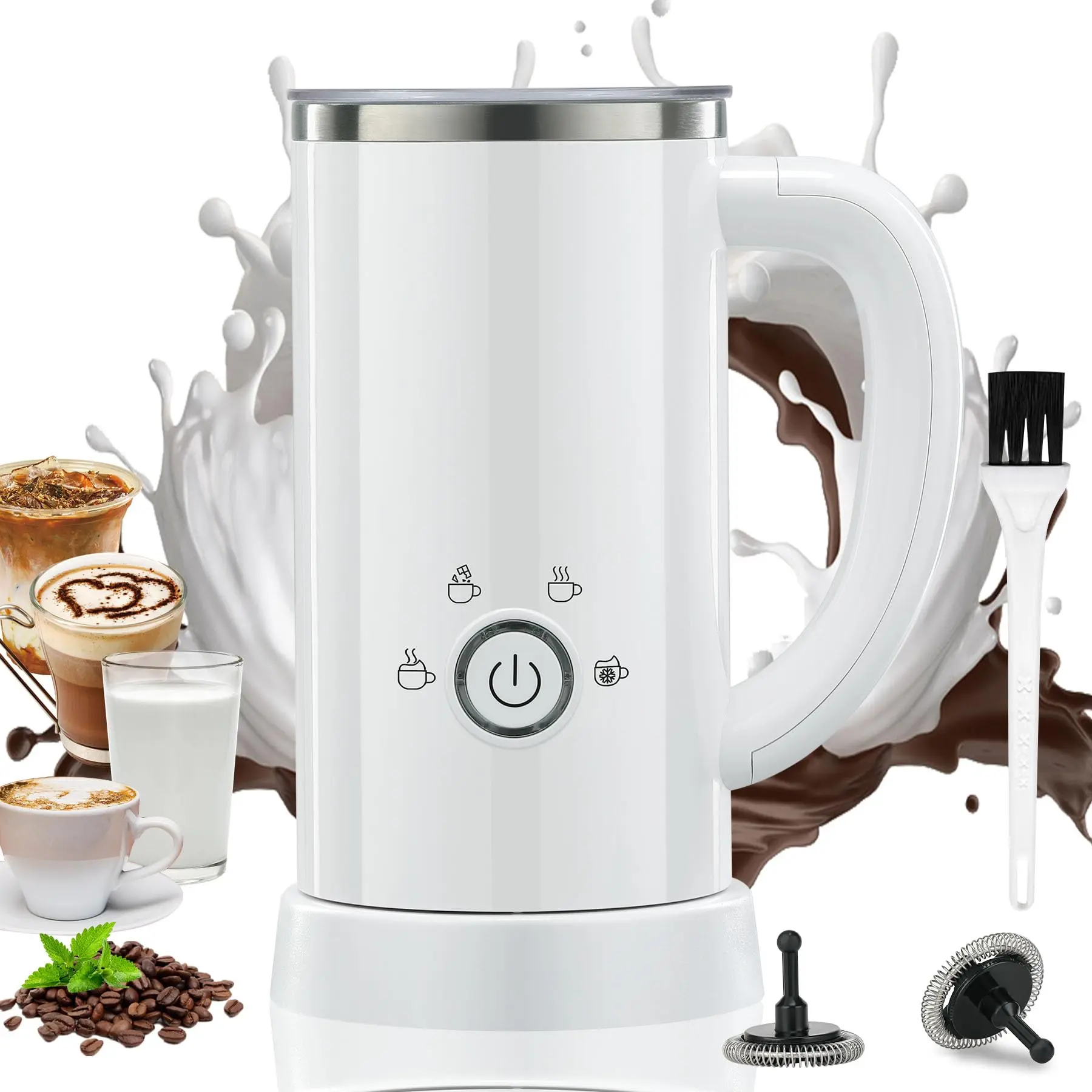 Milk Frother and Steamer, Electric 4-in-1 Hot and Cold Foam Maker, Automatic Milk Warmer with Two Whisks for Latte Cappuccino Hot Chocolate, 550W