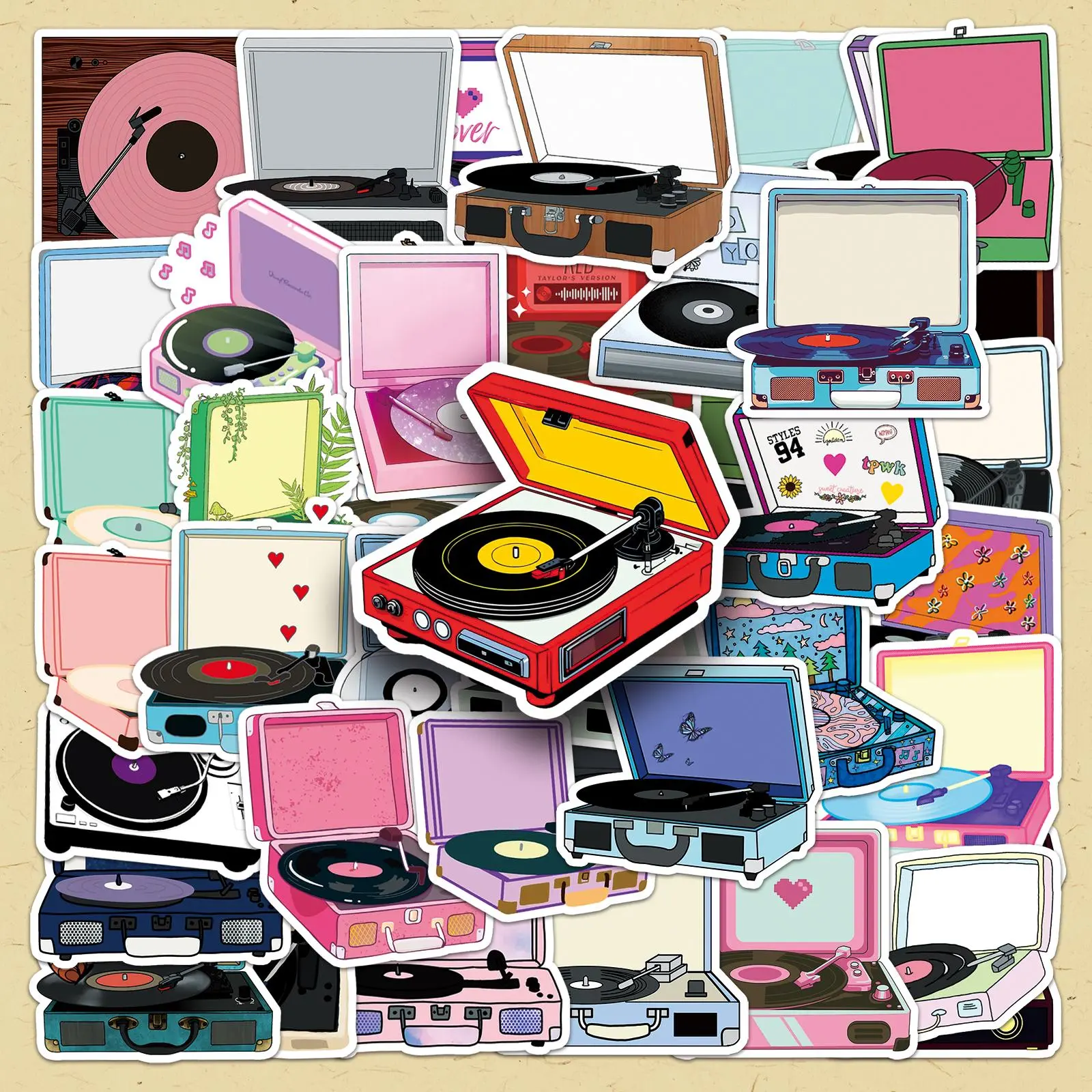 Vinyl Record Pattern Sticker, 100pcs/set Creative Cool Decorative Sticker, DIY Decals for Phone Case, Computer, Guitar, Bag, Water Cup, Scrapbook