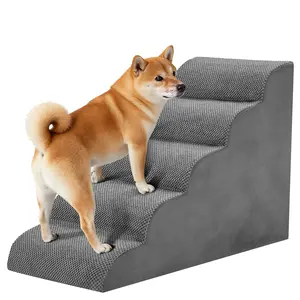 Dog Stairs Ramp for Small Dogs and Cats  Curved Pet Steps with High-Density Foam for Puppy and Older Cats Indoor Ramp Stairs for Couch High Beds Sofa Chairs Grey