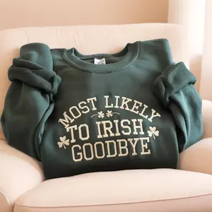 EMBROIDERED Most Likely To Do An Irish Exit Sweatshirt, Irish Flag Shirt, Patrick's Day Shamrock Shirt Gift, Irish Beer Lovers Shirt, St Patricks Day Shirt,Funny St. Patrick’s Day Irish Exit Crewneck, Festive Lucky Charm Gift for Introverts