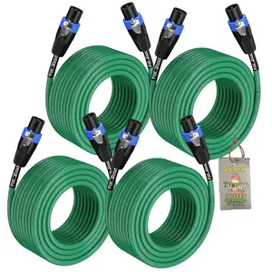 4 PACK - 50FT Speakon to Speakon Speaker Cables by FAT TOAD | Professional DJ Pro Audio Green PA Cords with Twist Lock Connector | 12 AWG Wires for Impeccable Studio Recording & Stage Gear