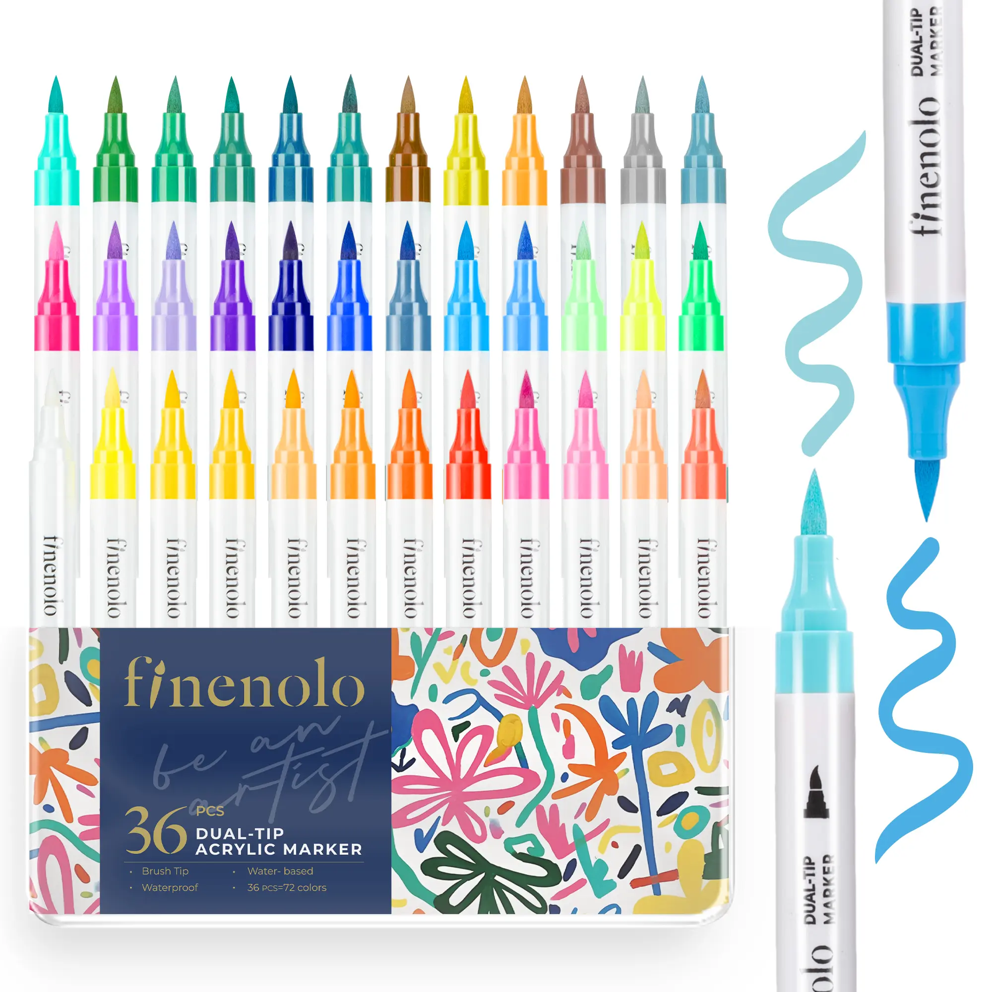 FINENOLO Acrylic Paint Markers Dual Tip (24/48/72 Count) - Brush & Fine Tip Paint Pens Waterproof, Art Supplies for Rock Painting, Ceramic, Wood, Canvas, Glass, DIY Crafts with Storage Box BlackFriday